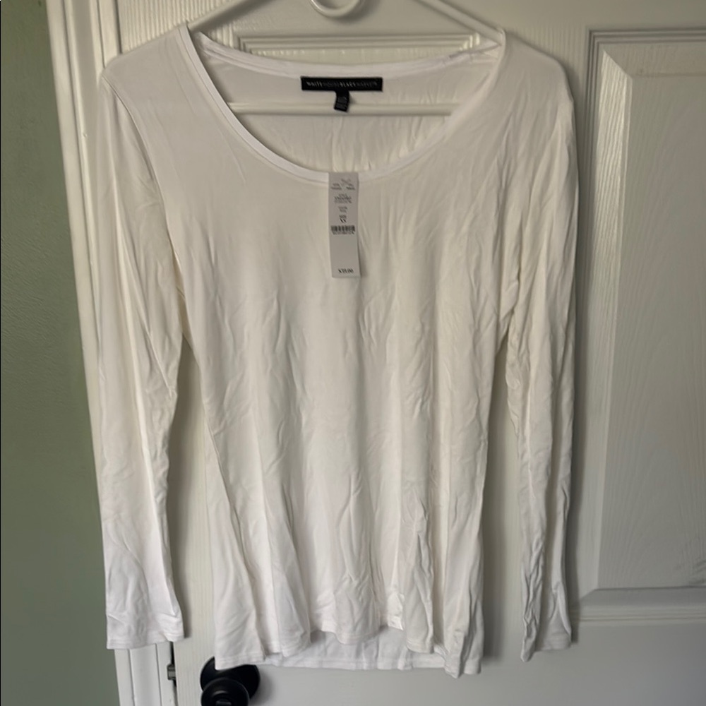 VWhite Fitted Ribbed Long Sleeve Blouse